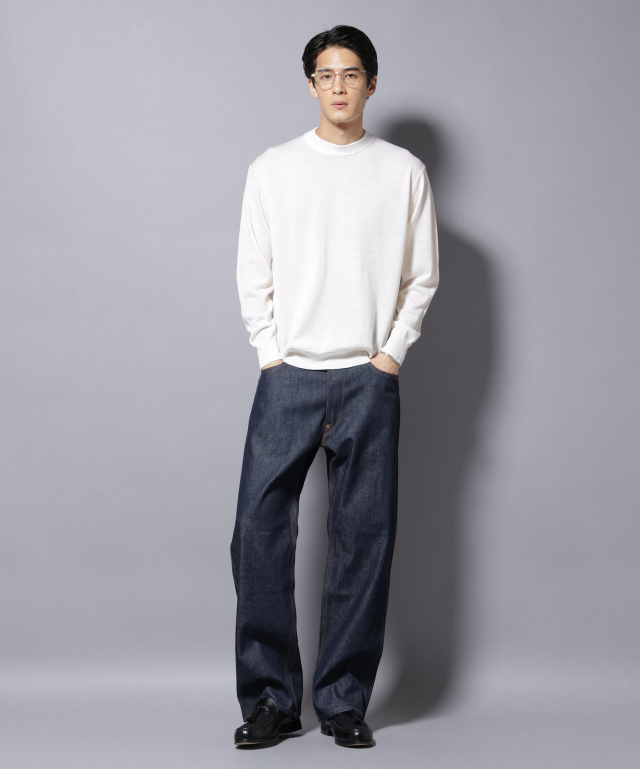 「毛玉レスニット」ファインゲージクルーネック