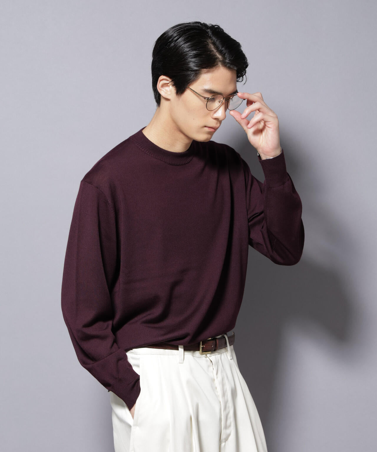 「毛玉レスニット」ファインゲージクルーネック