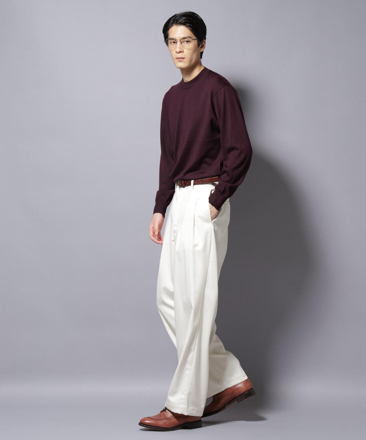 「毛玉レスニット」ファインゲージクルーネック