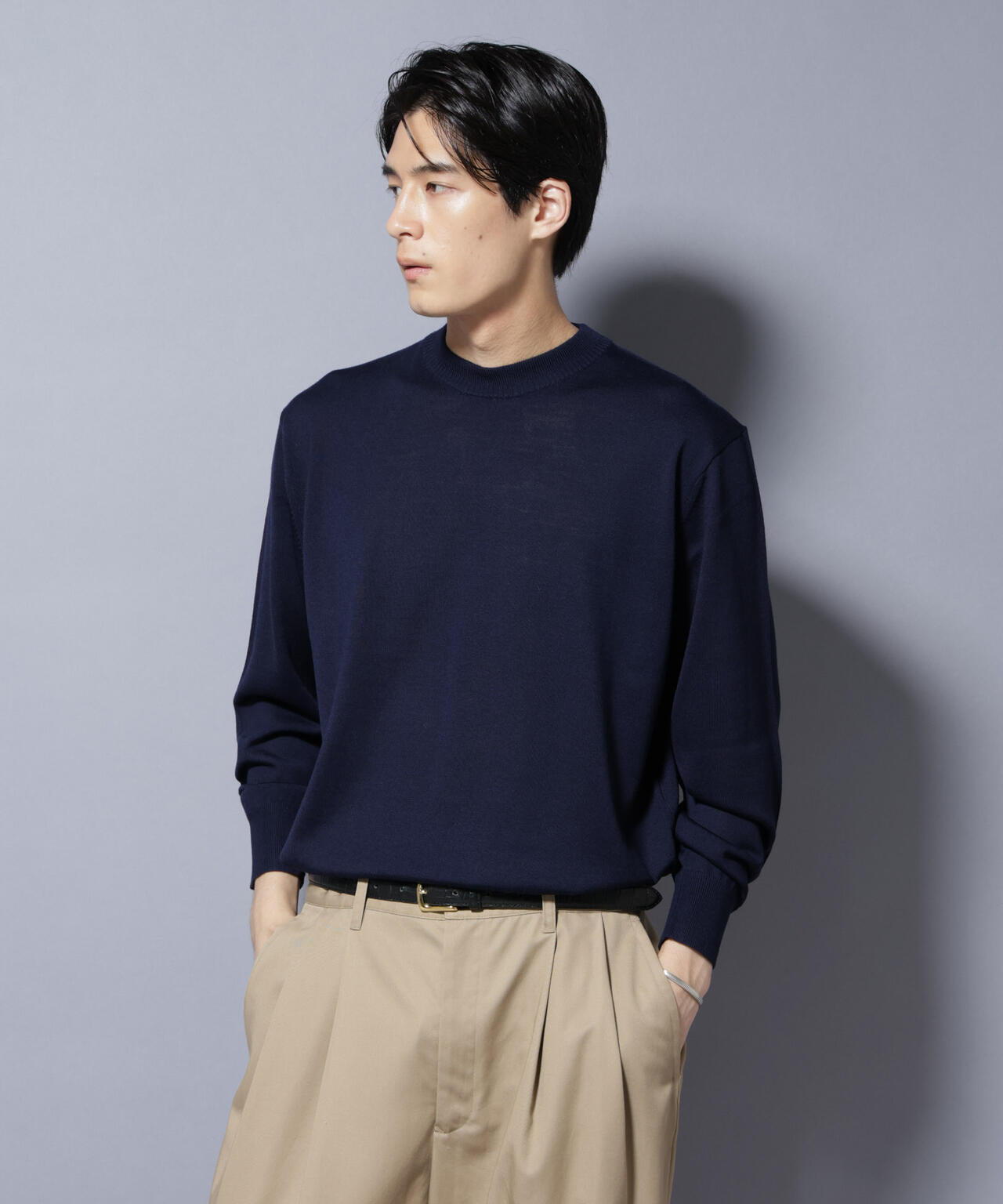 「毛玉レスニット」ファインゲージクルーネック