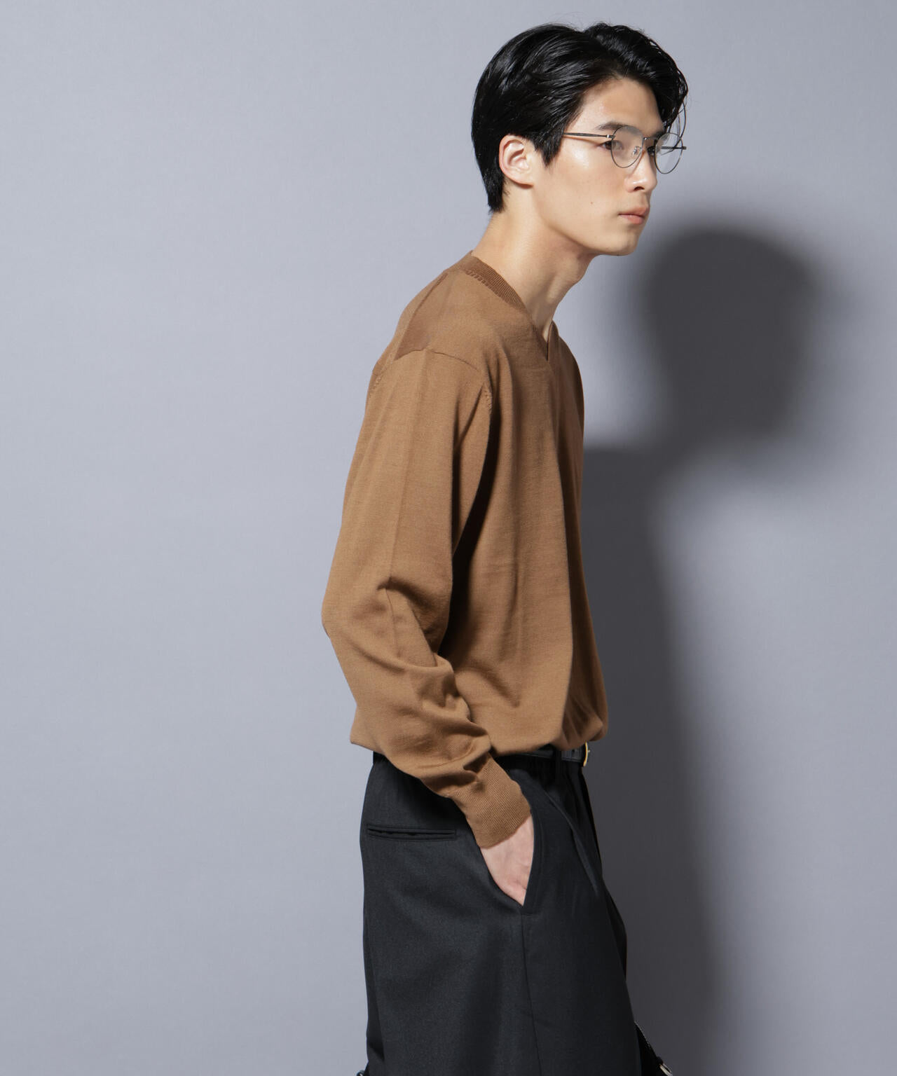 「毛玉レスニット」ファインゲージVネック