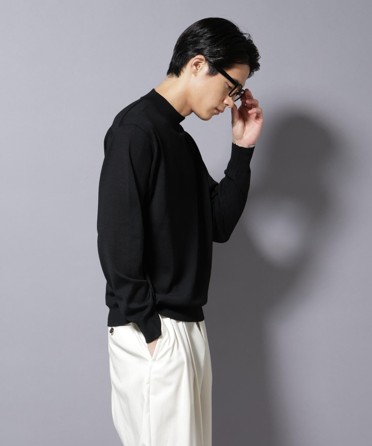 「毛玉レスニット」ファインゲージモックネック