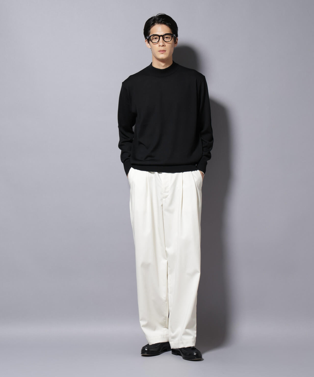 「毛玉レスニット」ファインゲージモックネック