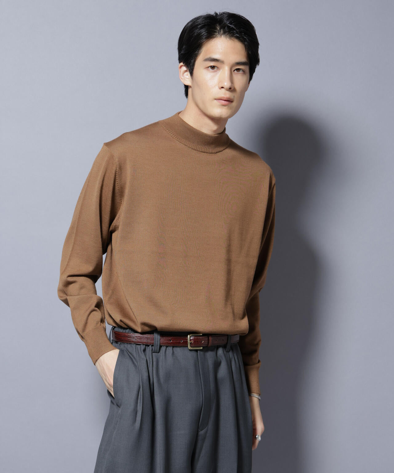 「毛玉レスニット」ファインゲージモックネック