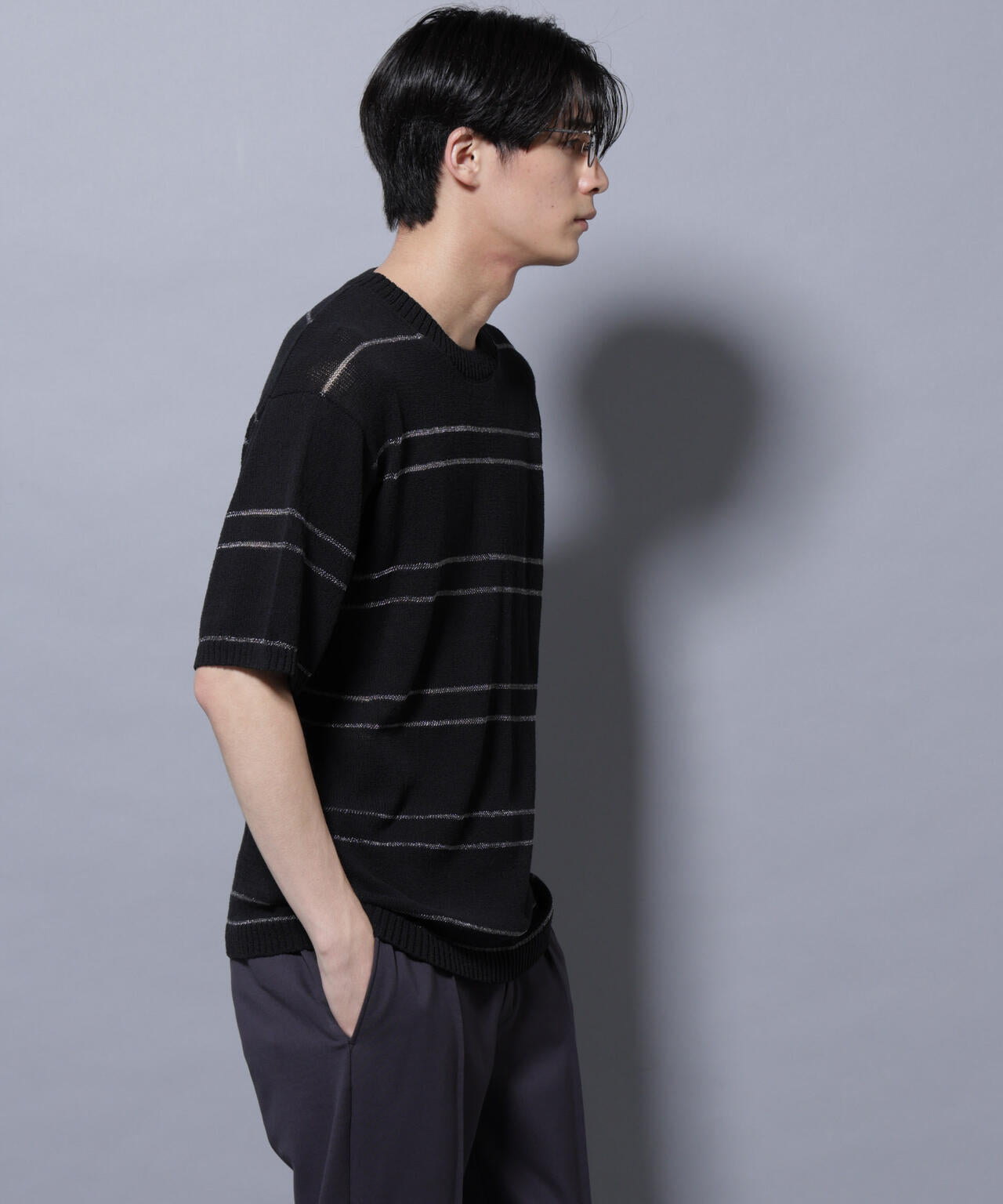 ブークレーラメボーダー ニットTシャツ