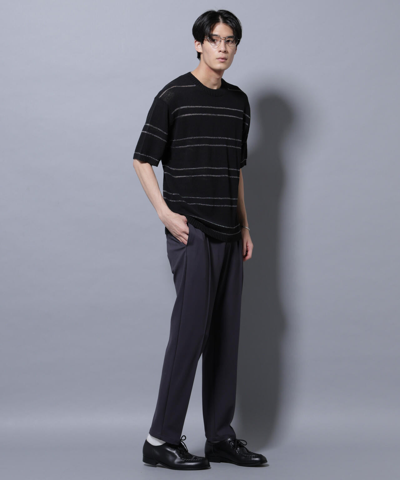 ブークレーラメボーダー ニットTシャツ