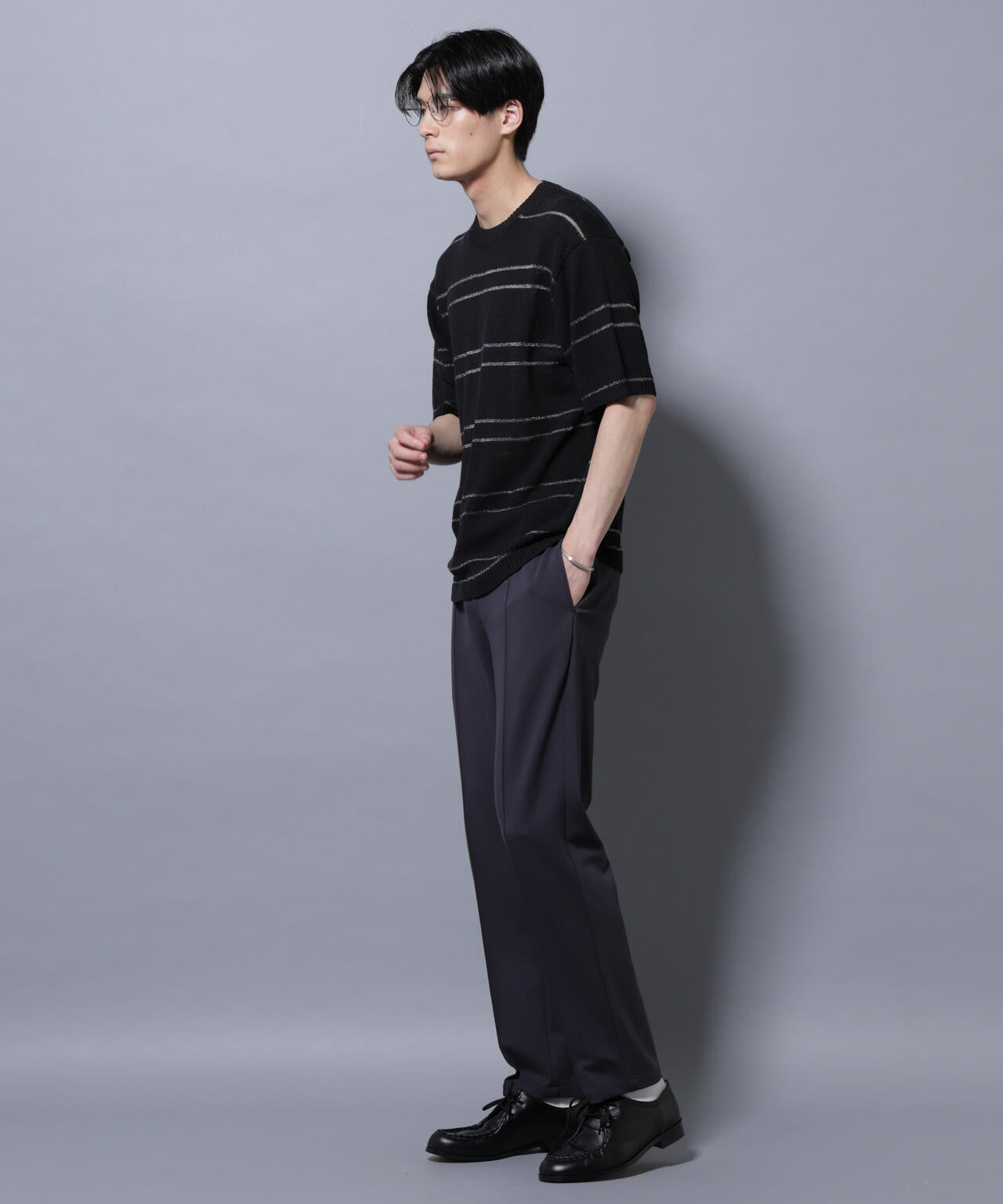 ブークレーラメボーダー ニットTシャツ