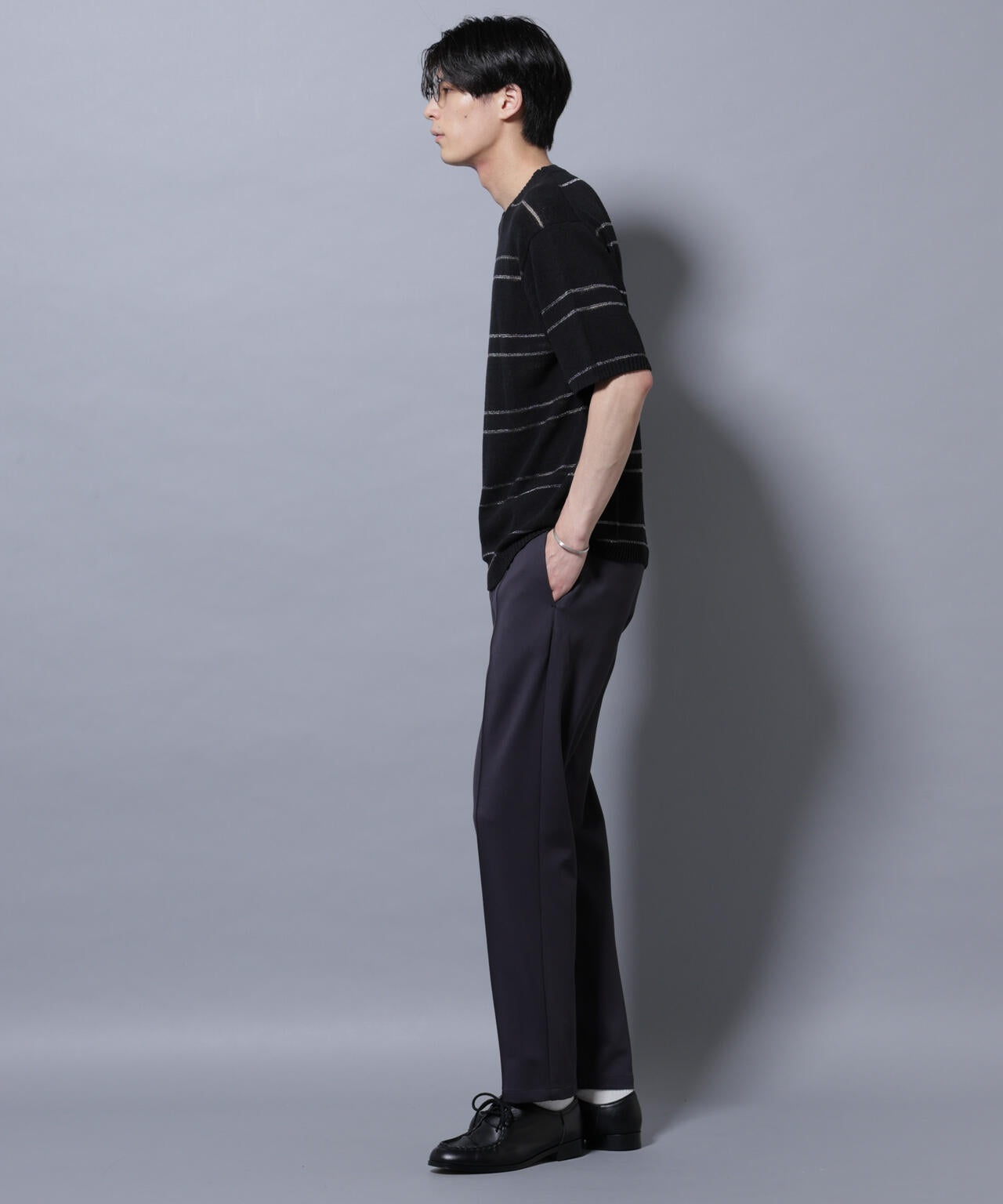 ブークレーラメボーダー ニットTシャツ