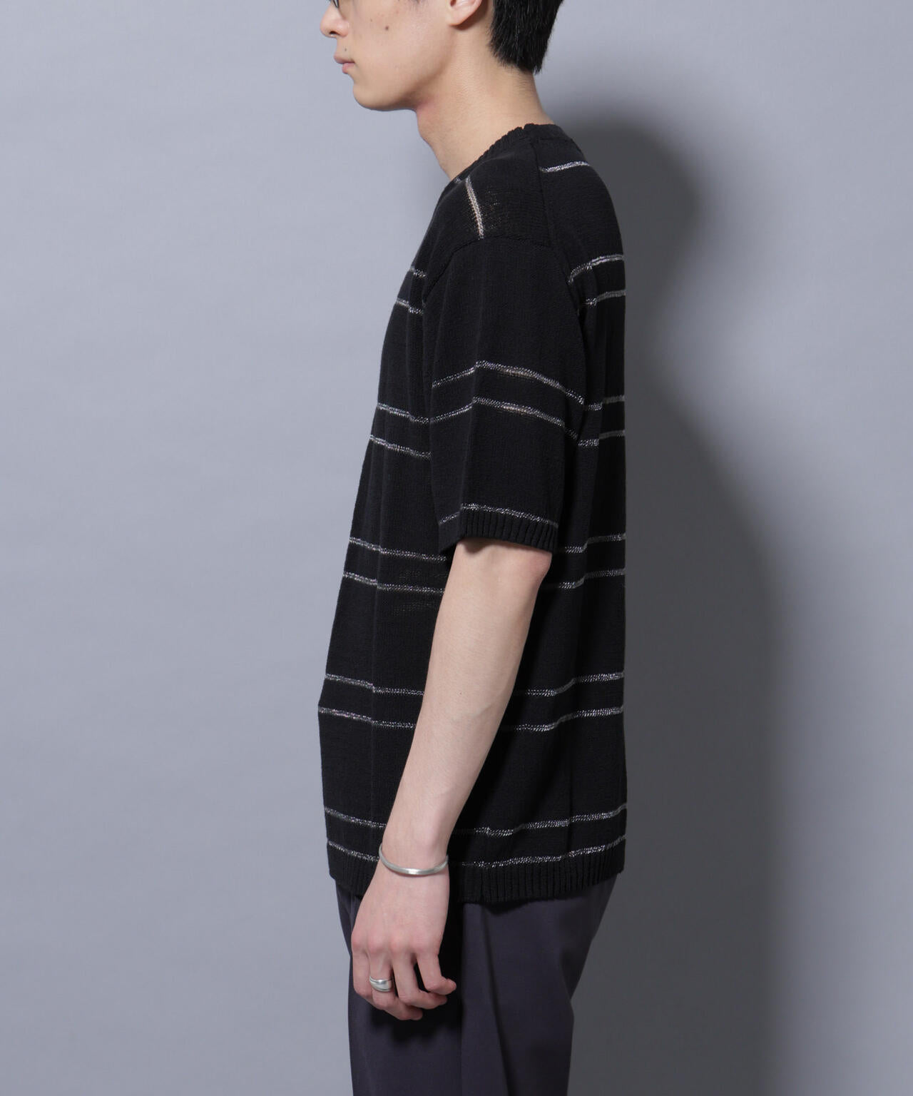 ブークレーラメボーダー ニットTシャツ