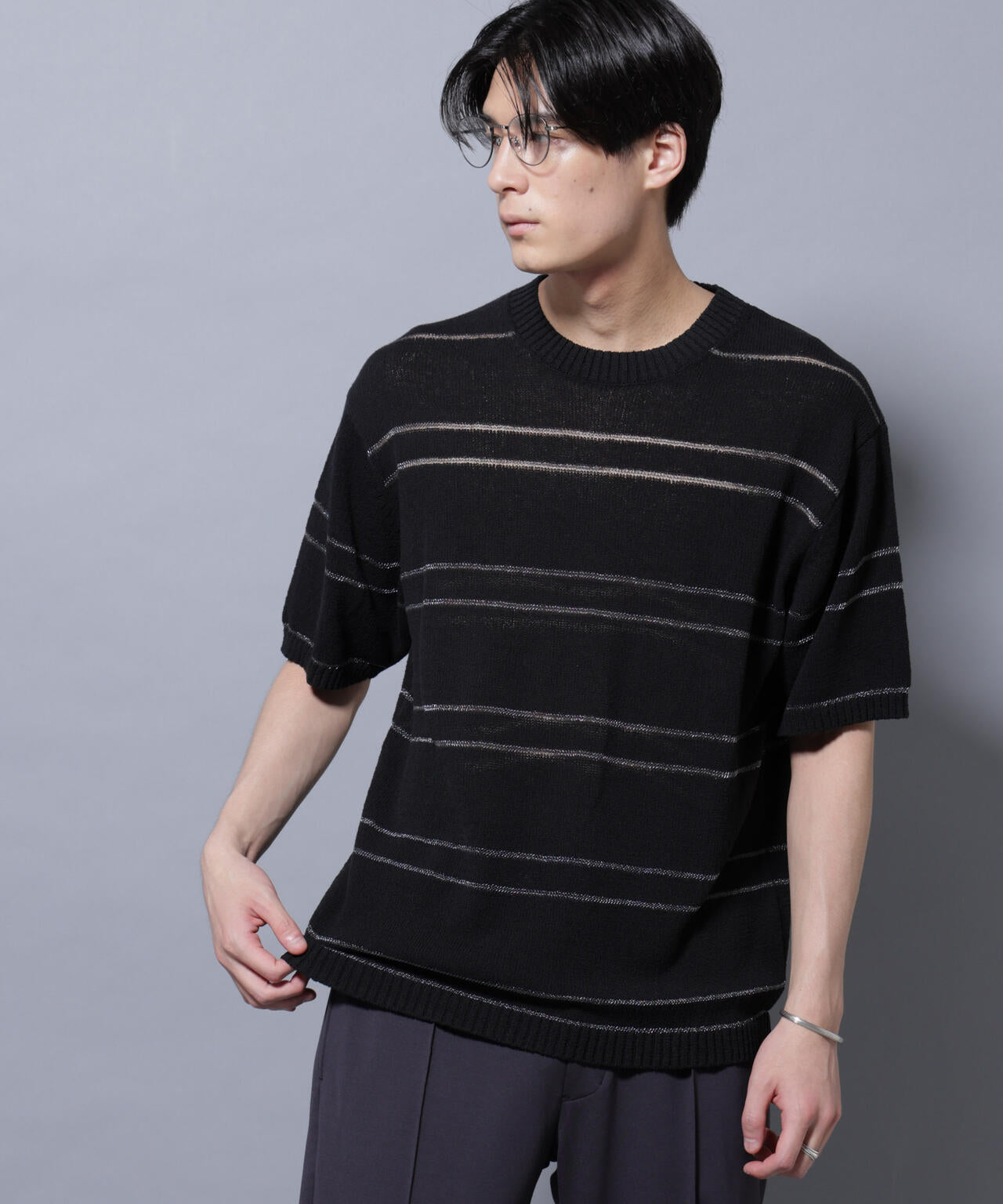 ブークレーラメボーダー ニットTシャツ