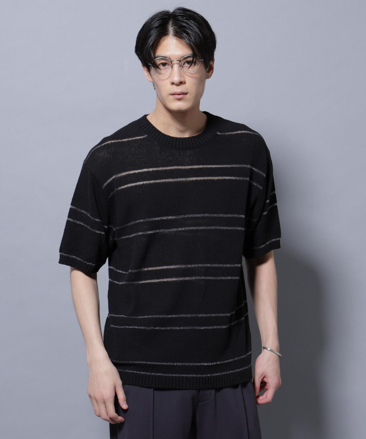 ブークレーラメボーダー ニットTシャツ