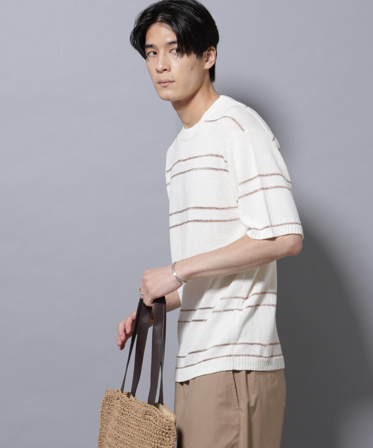 ブークレーラメボーダー ニットTシャツ