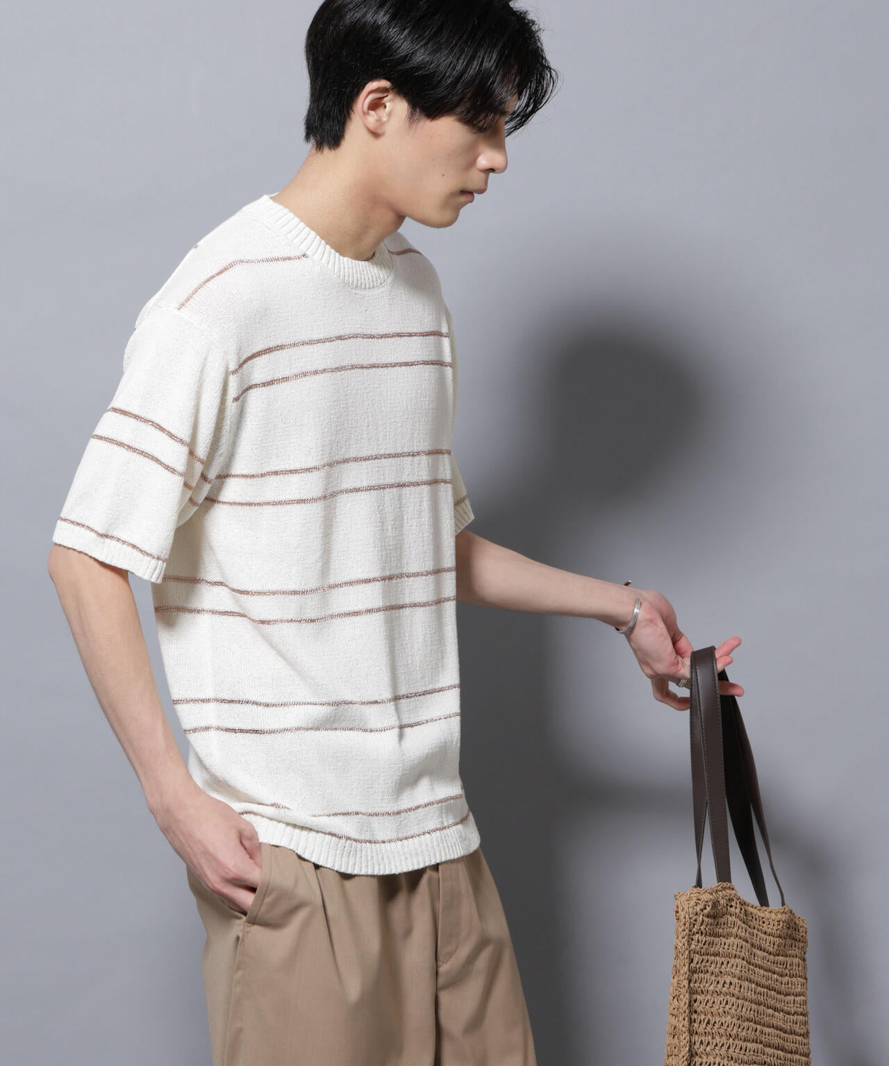 ブークレーラメボーダー ニットTシャツ