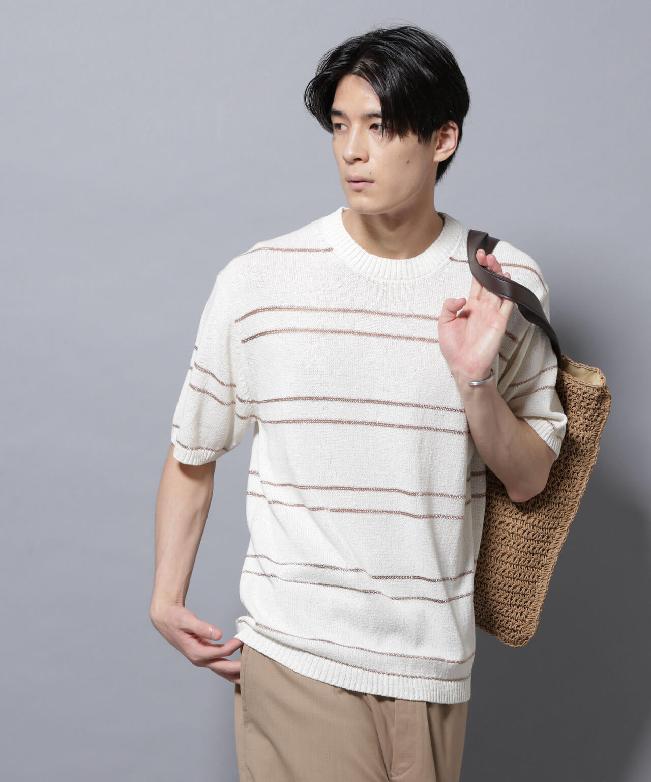 ブークレーラメボーダー ニットTシャツ