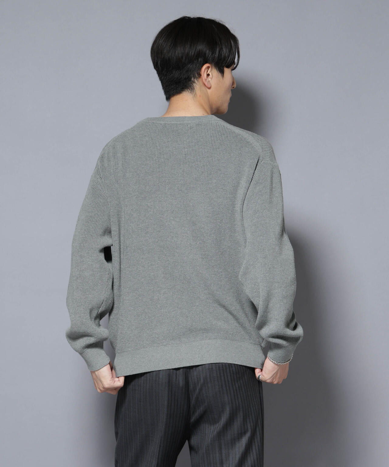 マーセライズコットン 畦クルーネックニット