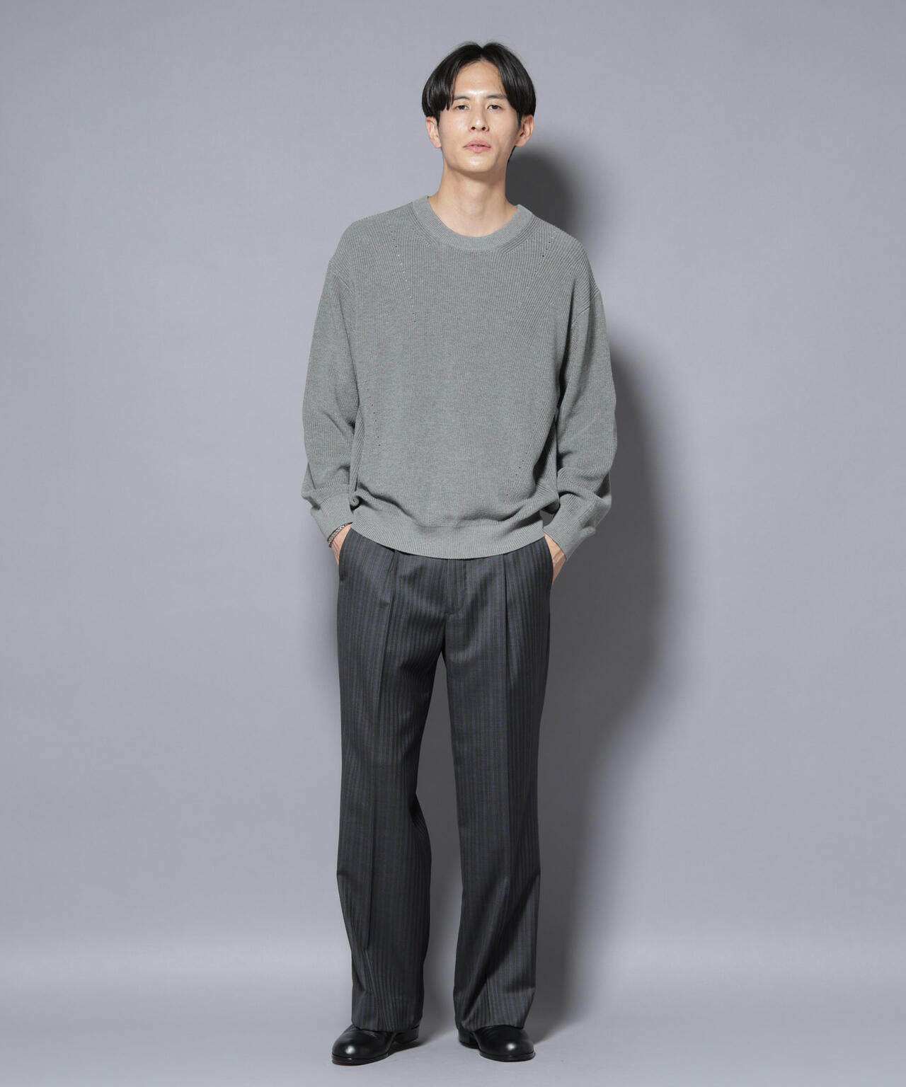 マーセライズコットン 畦クルーネックニット