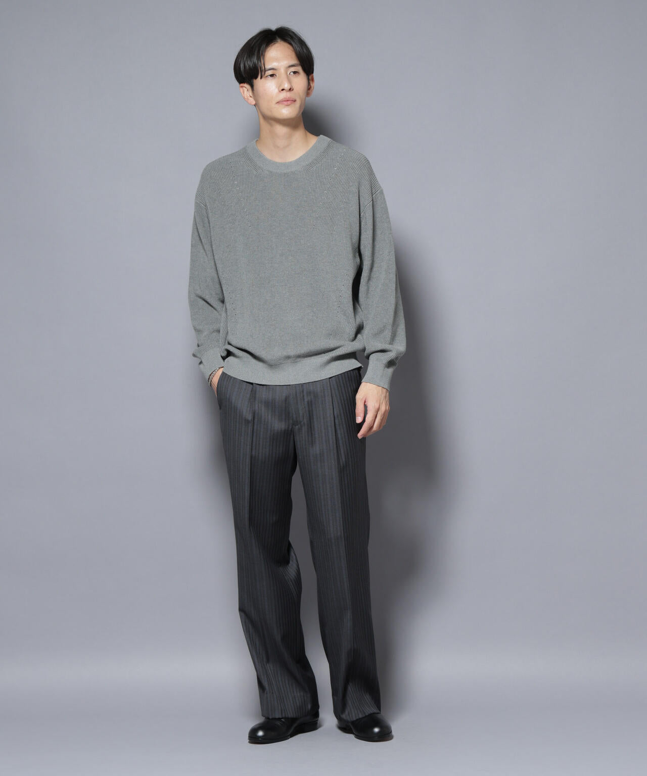 マーセライズコットン 畦クルーネックニット