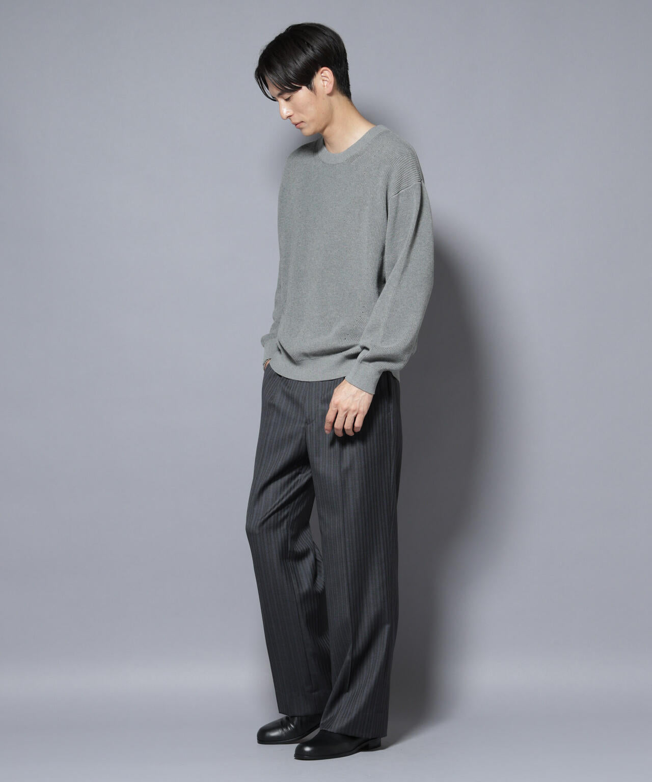 マーセライズコットン 畦クルーネックニット