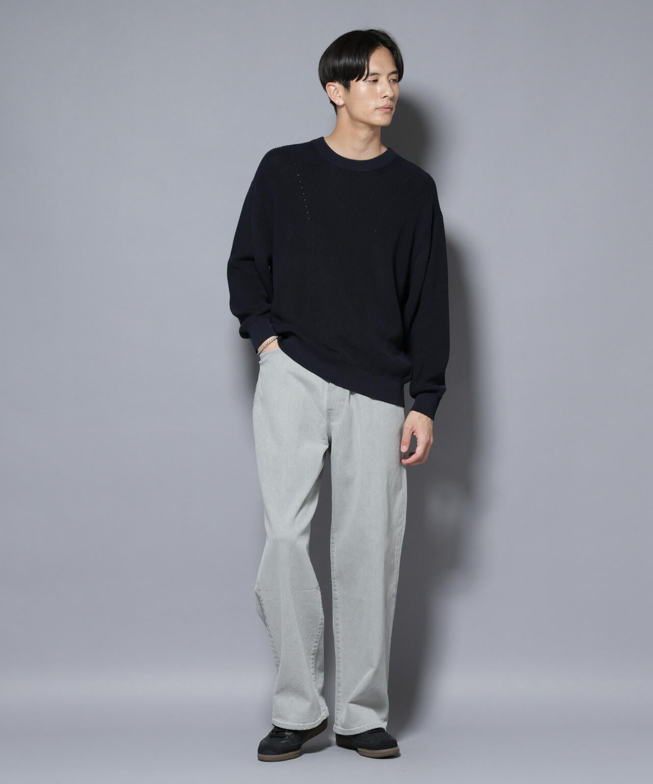 マーセライズコットン 畦クルーネックニット