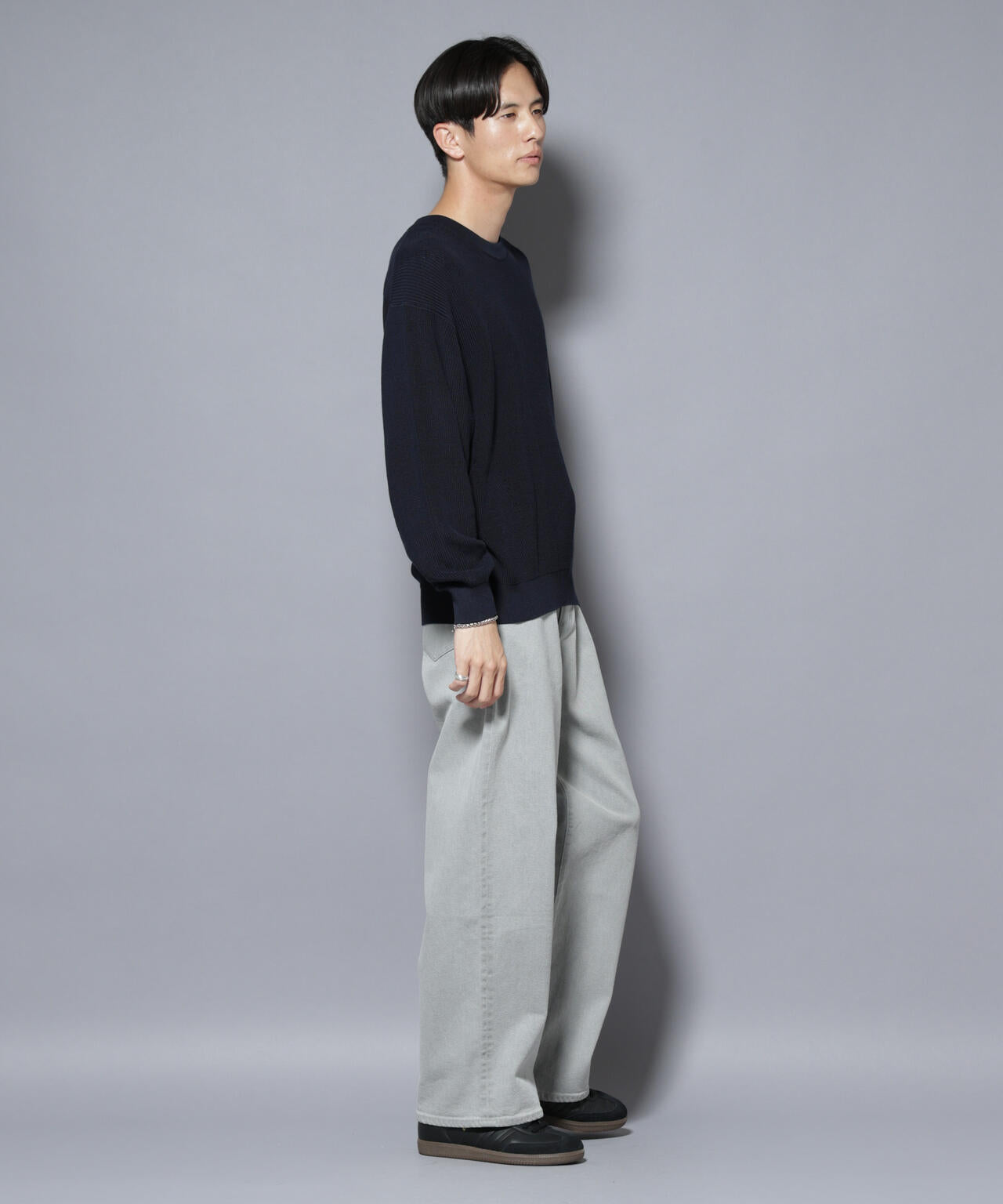 マーセライズコットン 畦クルーネックニット