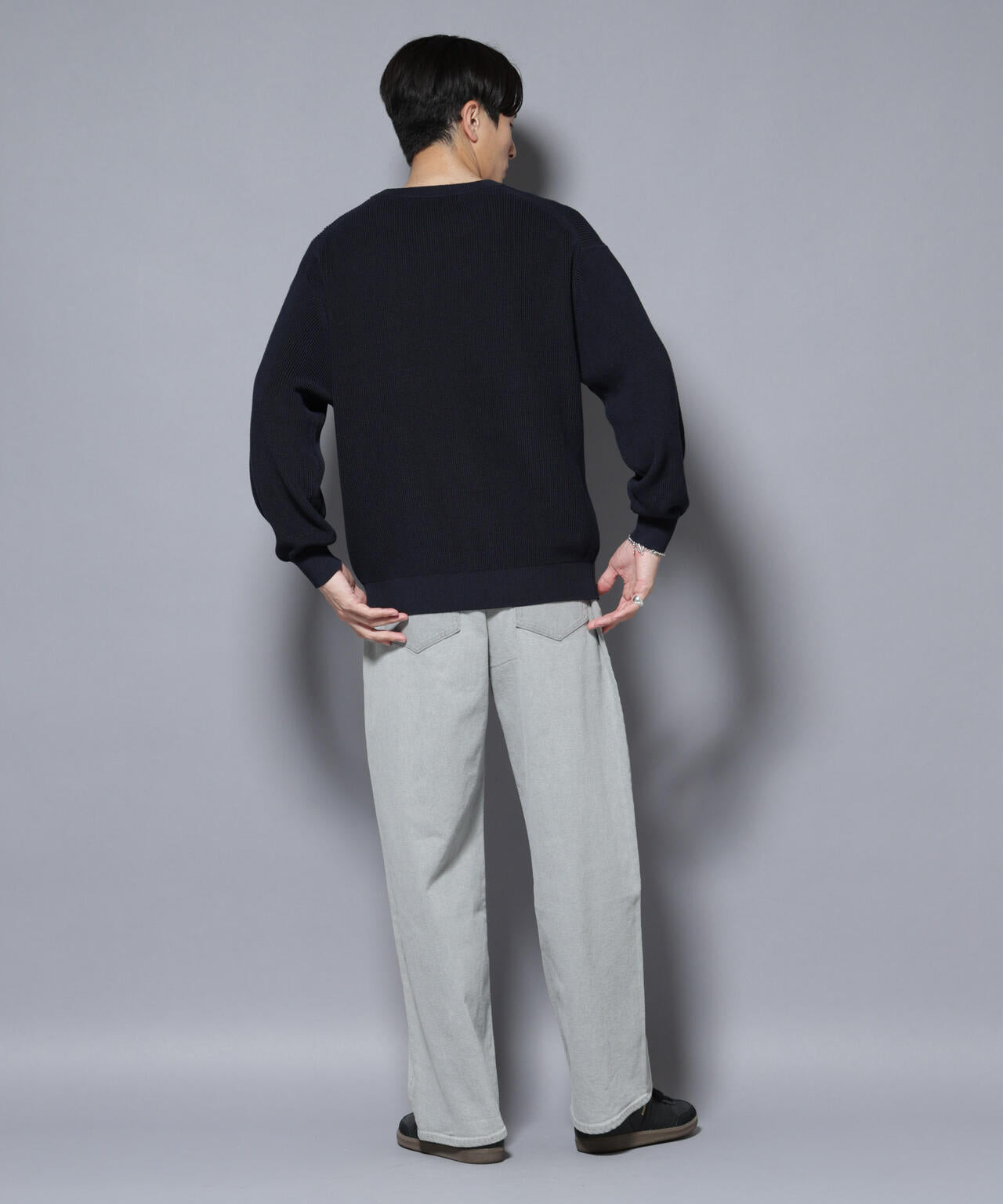 マーセライズコットン 畦クルーネックニット