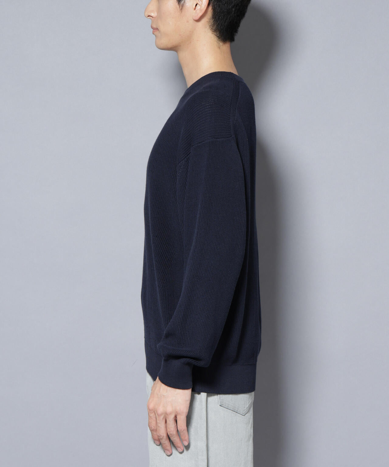 マーセライズコットン 畦クルーネックニット