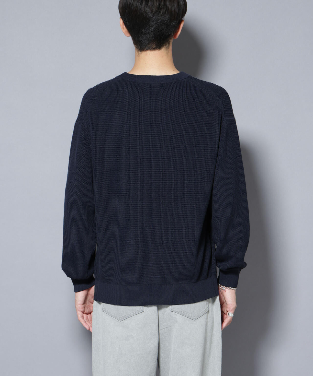 マーセライズコットン 畦クルーネックニット