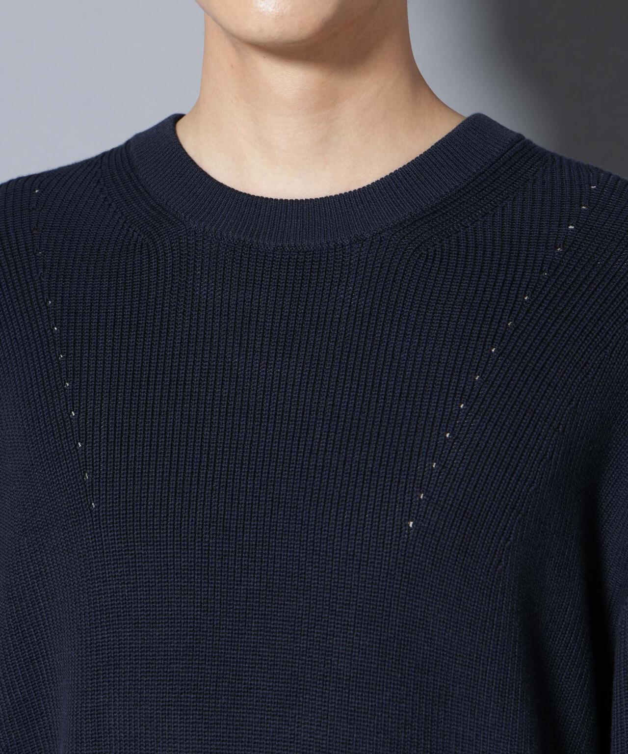 マーセライズコットン 畦クルーネックニット