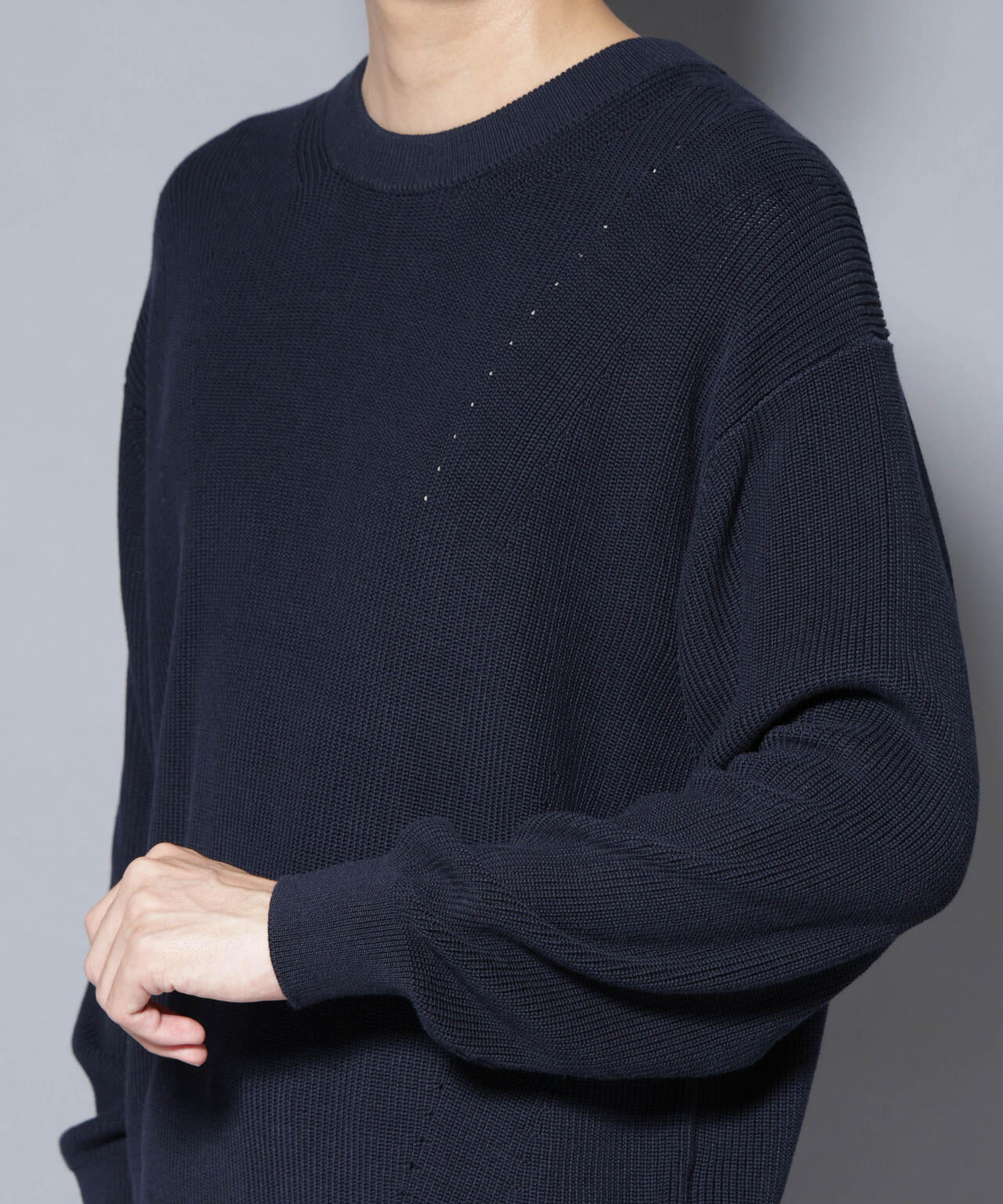 マーセライズコットン 畦クルーネックニット