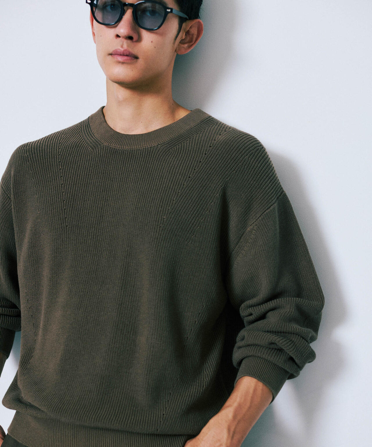 マーセライズコットン 畦クルーネックニット