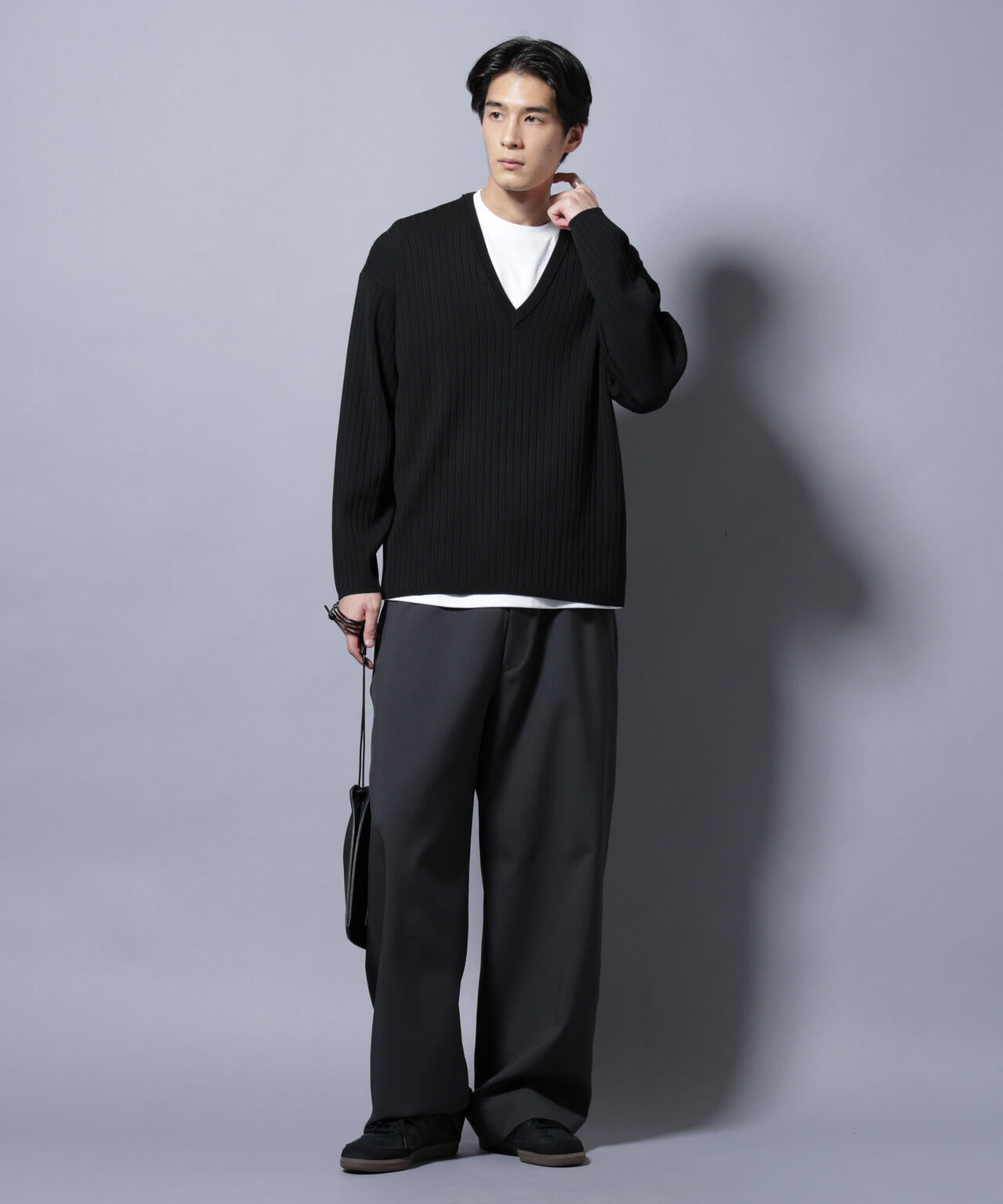 CICA&UVカット リブニットVネック