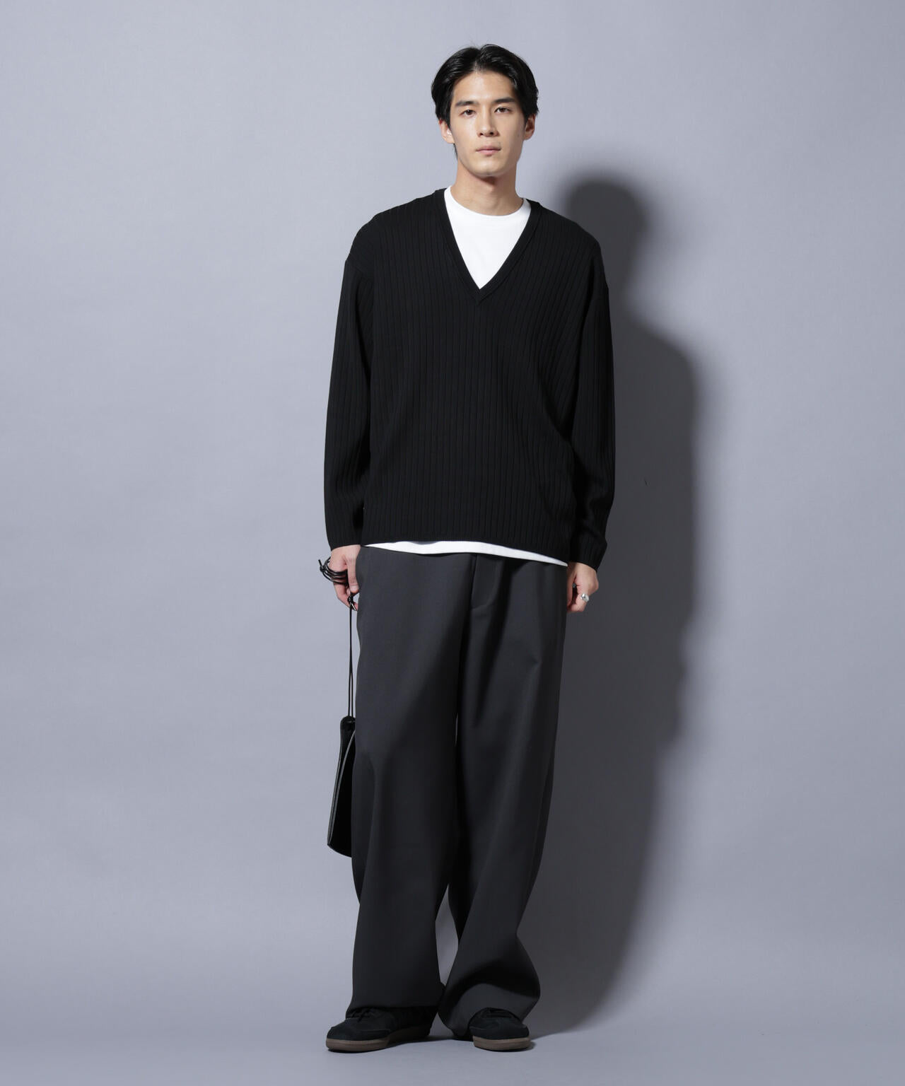 CICA&UVカット リブニットVネック