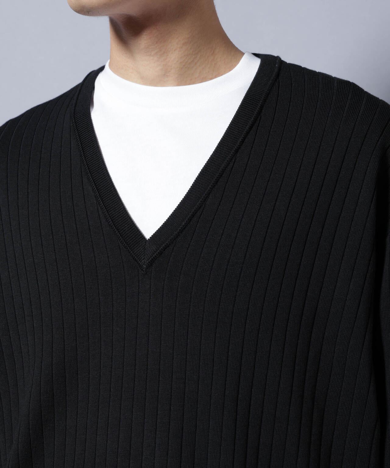 CICA&UVカット リブニットVネック