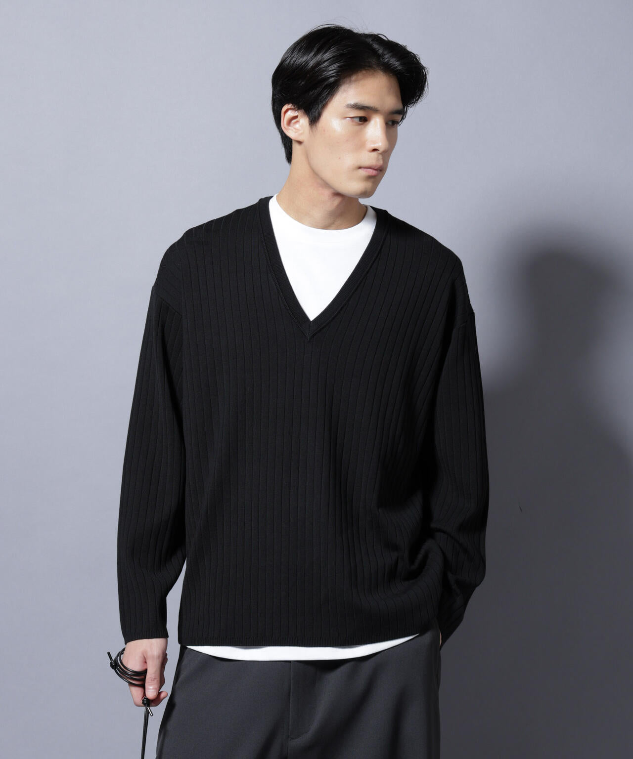 CICA&UVカット リブニットVネック