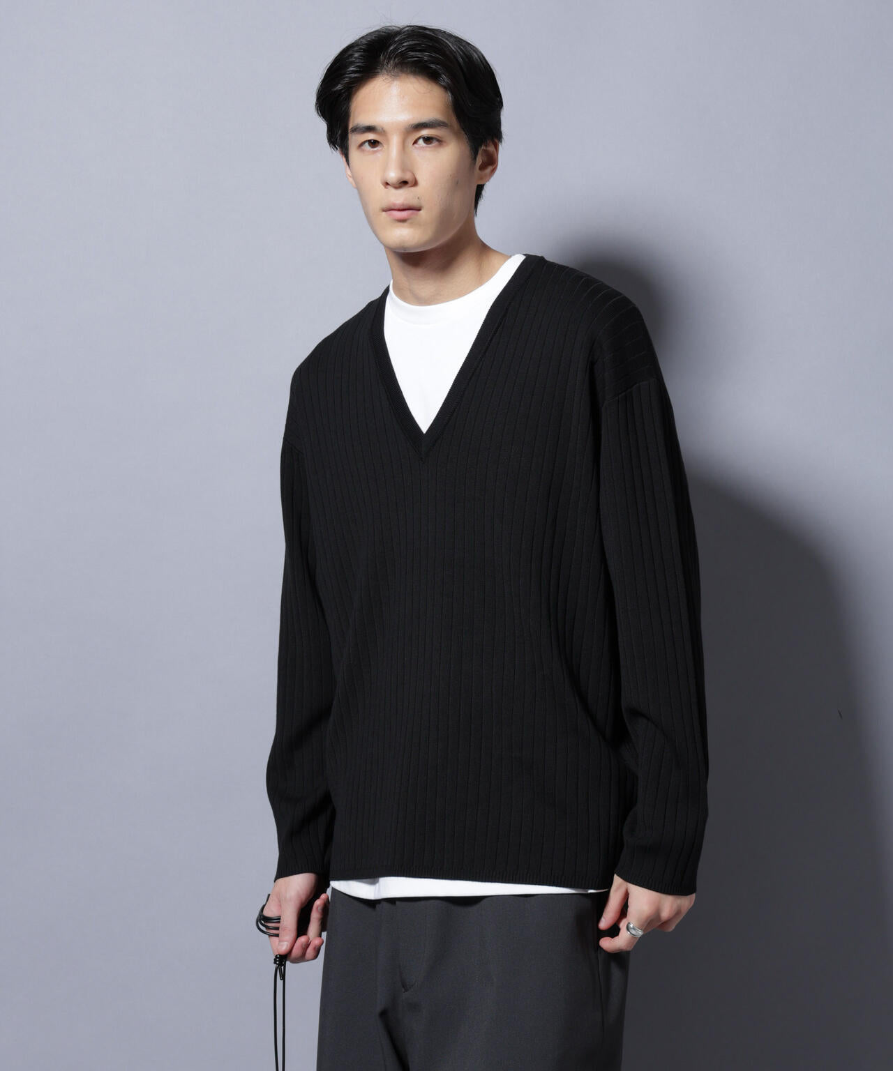 CICA&UVカット リブニットVネック