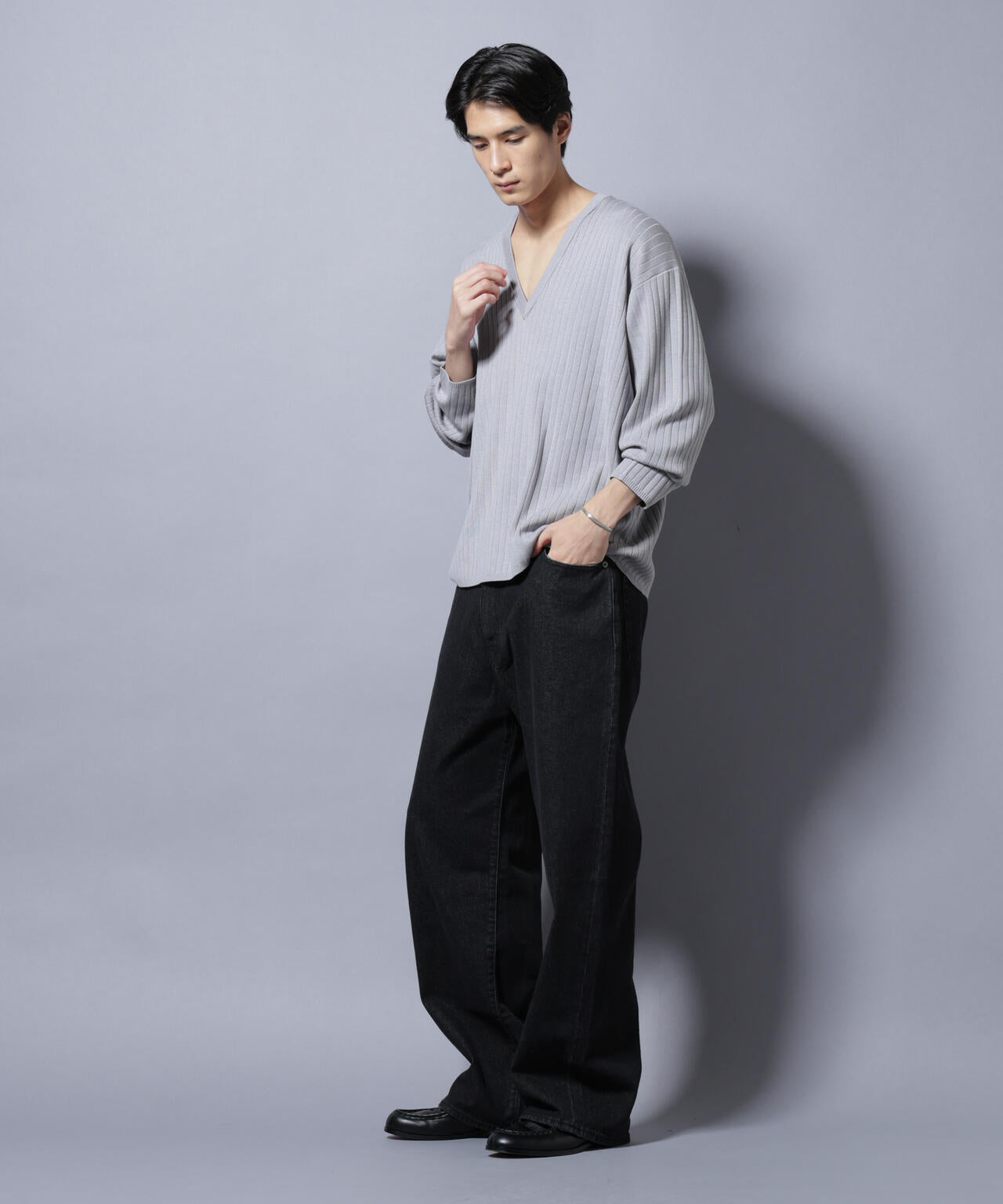 CICA&UVカット リブニットVネック