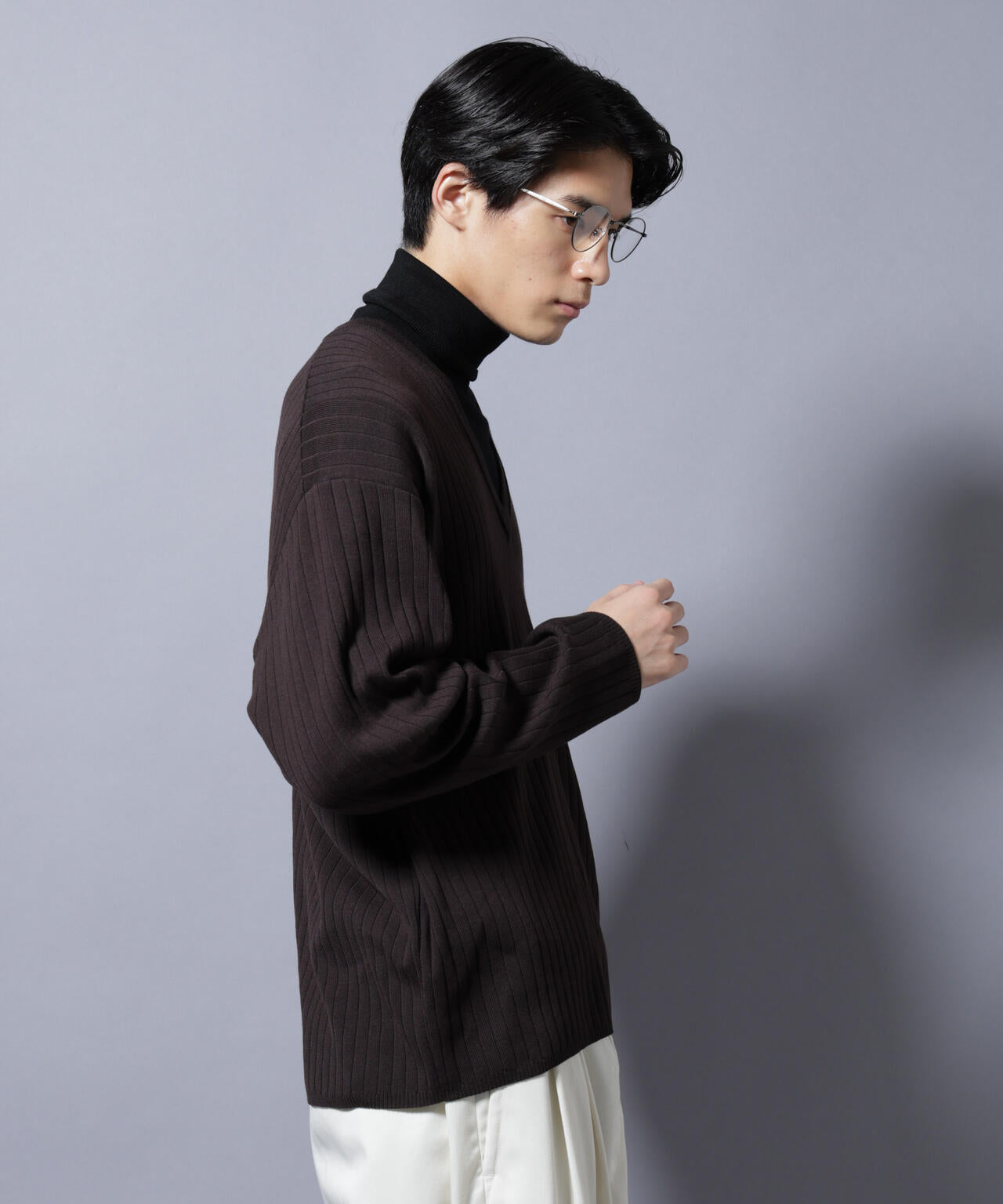 CICA&UVカット リブニットVネック