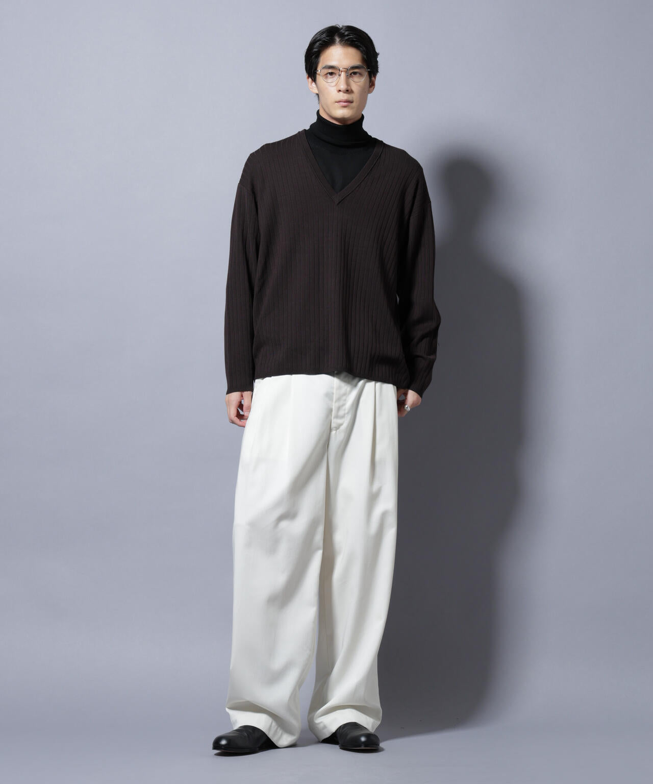 CICA&UVカット リブニットVネック