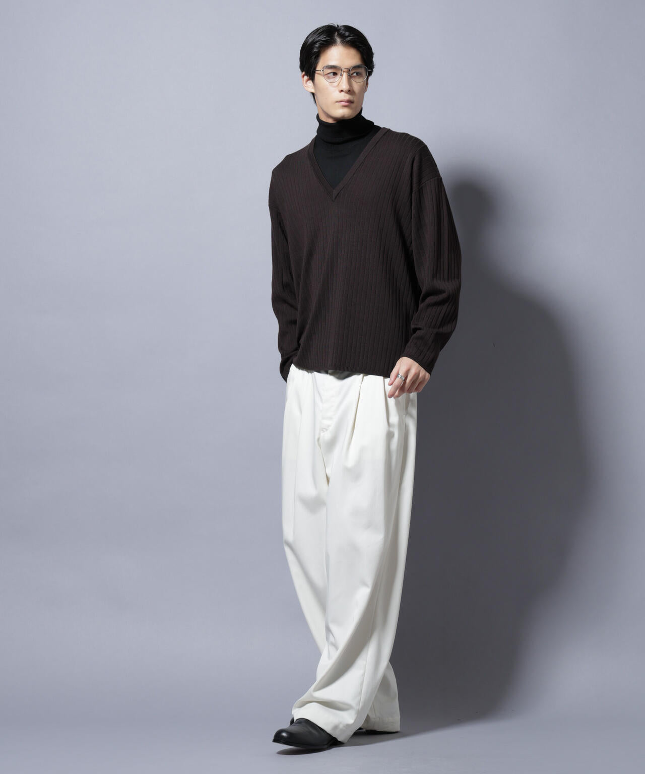 CICA&UVカット リブニットVネック