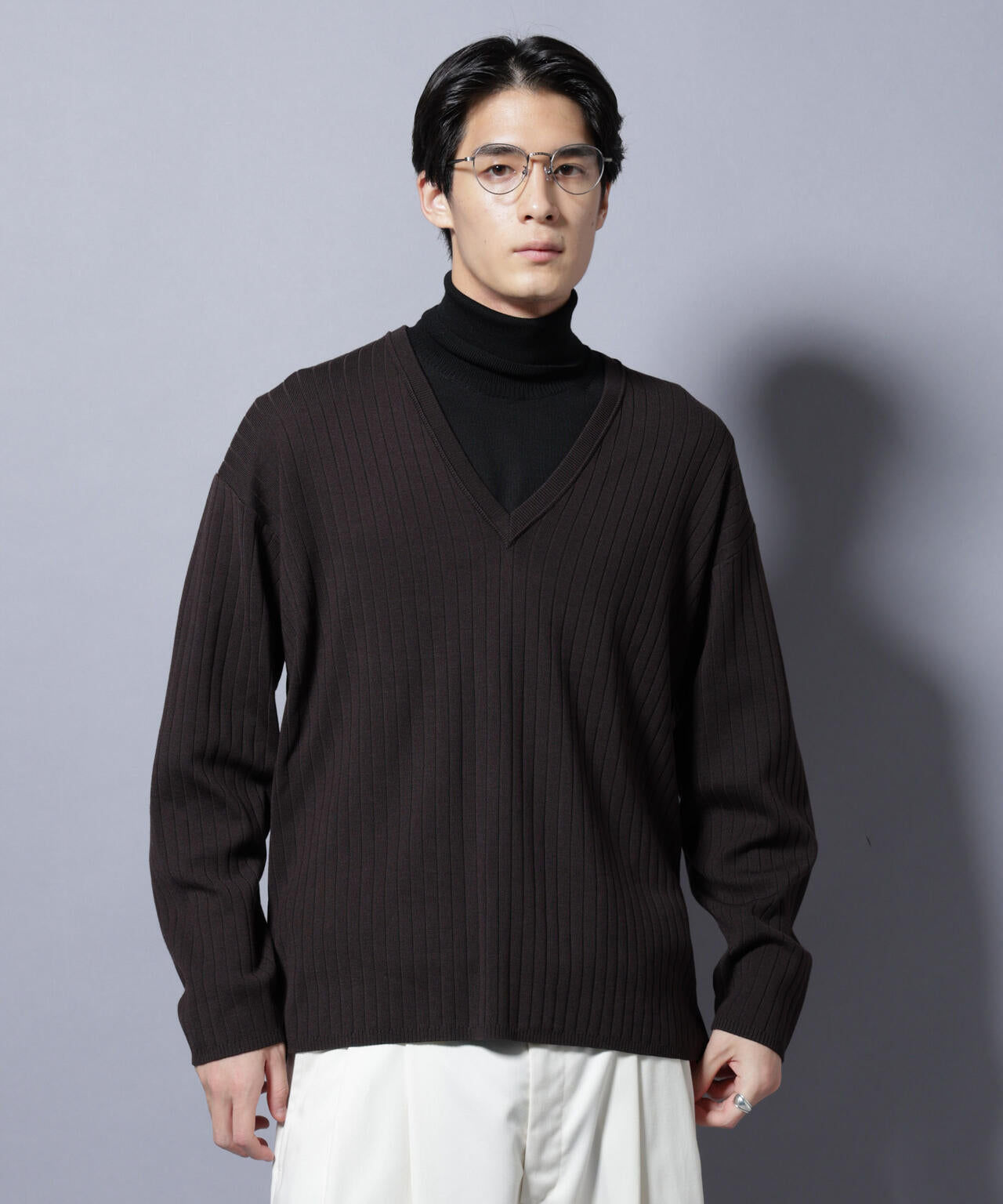 CICA&UVカット リブニットVネック