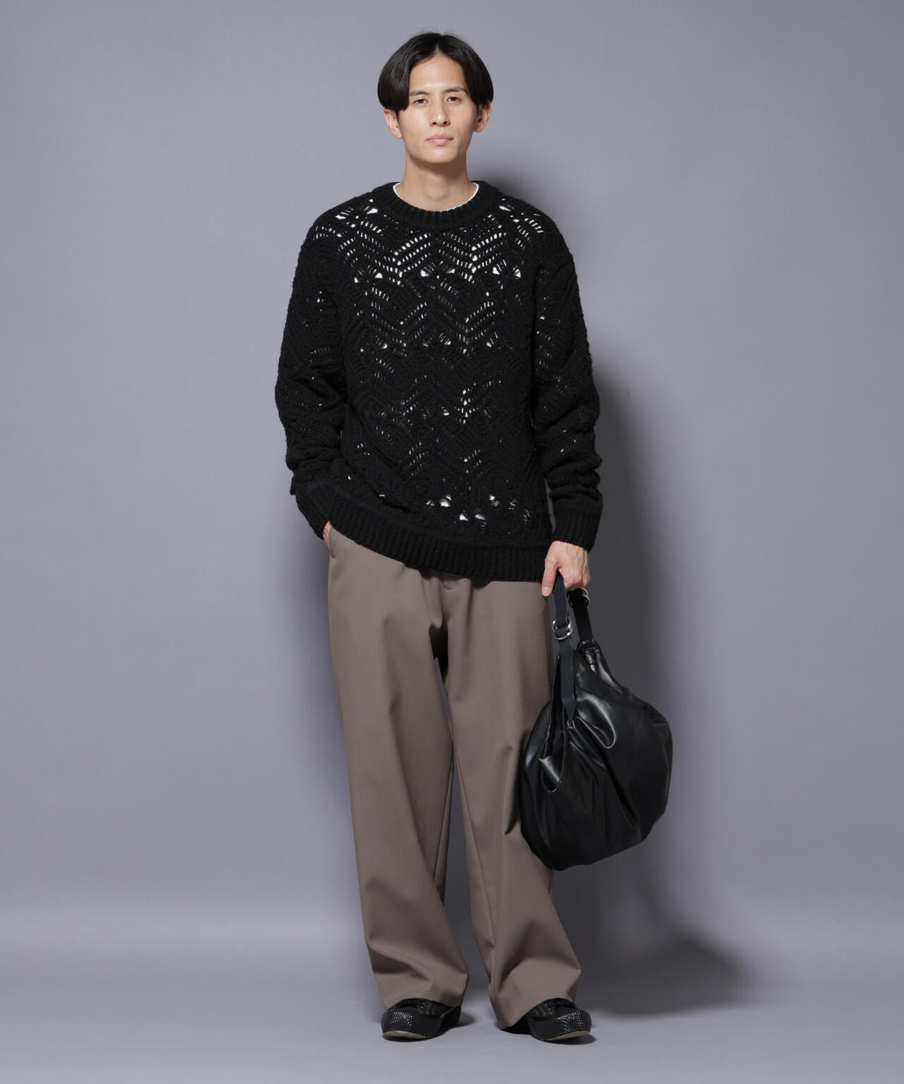 透かし編み クルーネックニット