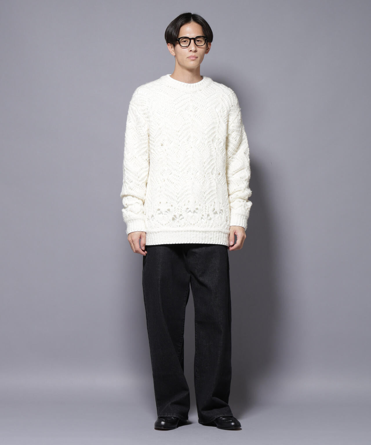 透かし編み クルーネックニット