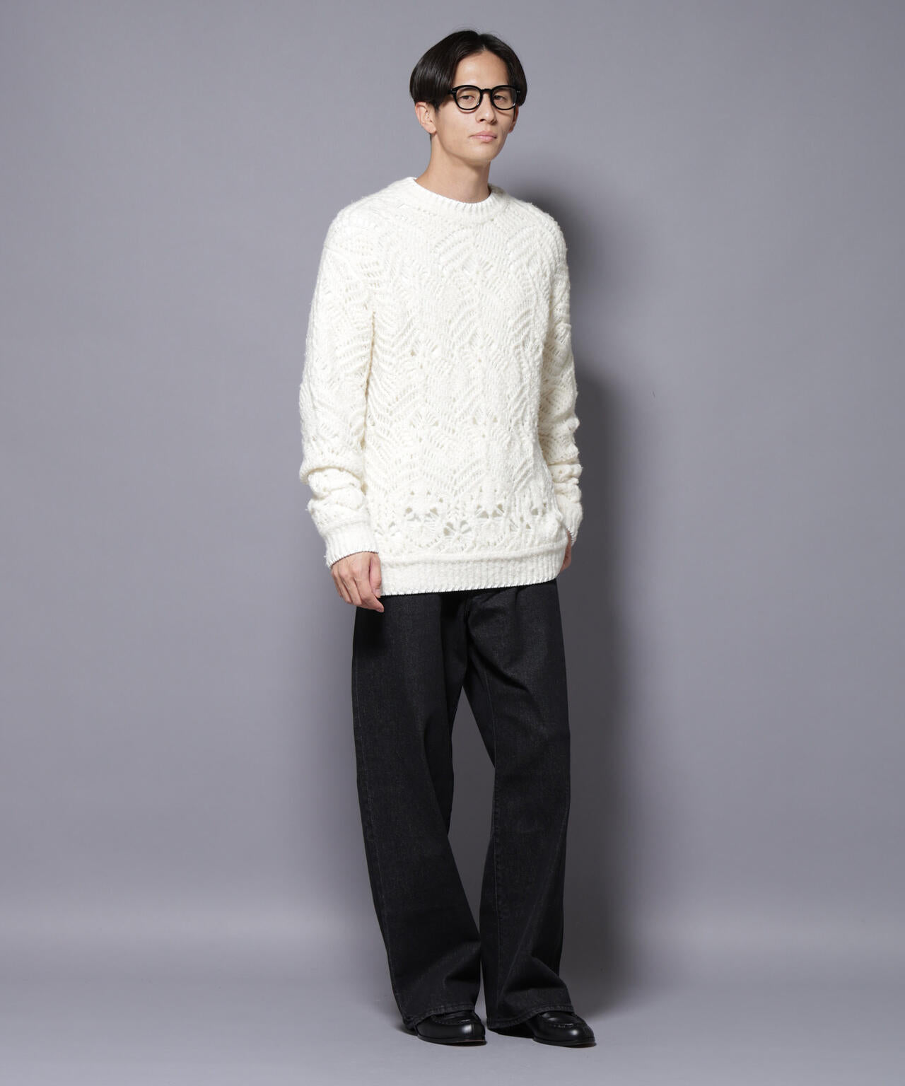 透かし編み クルーネックニット