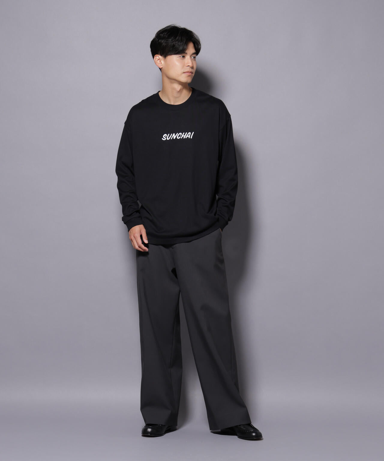 Anti Soaked(R)×SUNCHAI ロゴ刺繍 汗染み防止 Tシャツ長袖