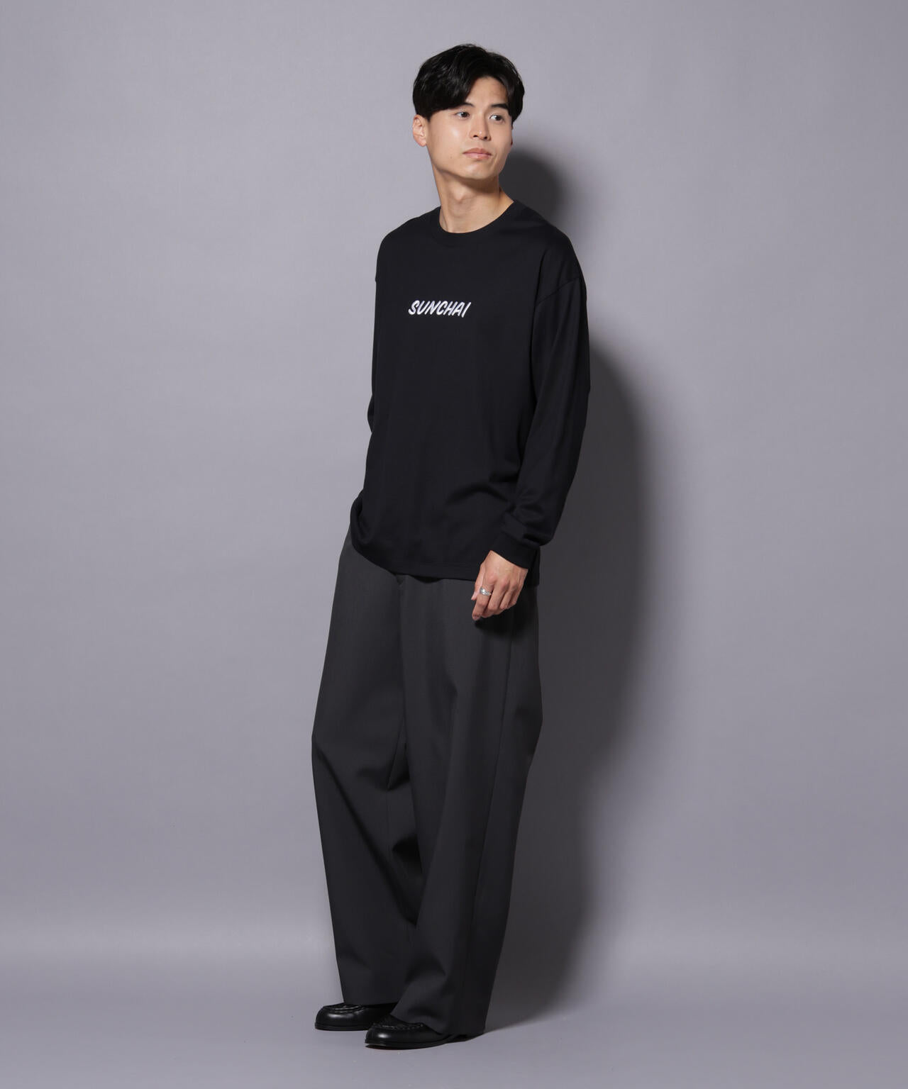 Anti Soaked(R)×SUNCHAI ロゴ刺繍 汗染み防止 Tシャツ長袖