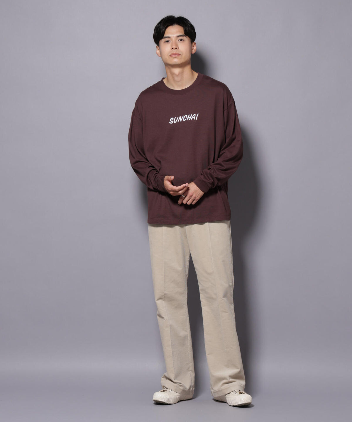 Anti Soaked(R)×SUNCHAI ロゴ刺繍 汗染み防止 Tシャツ長袖