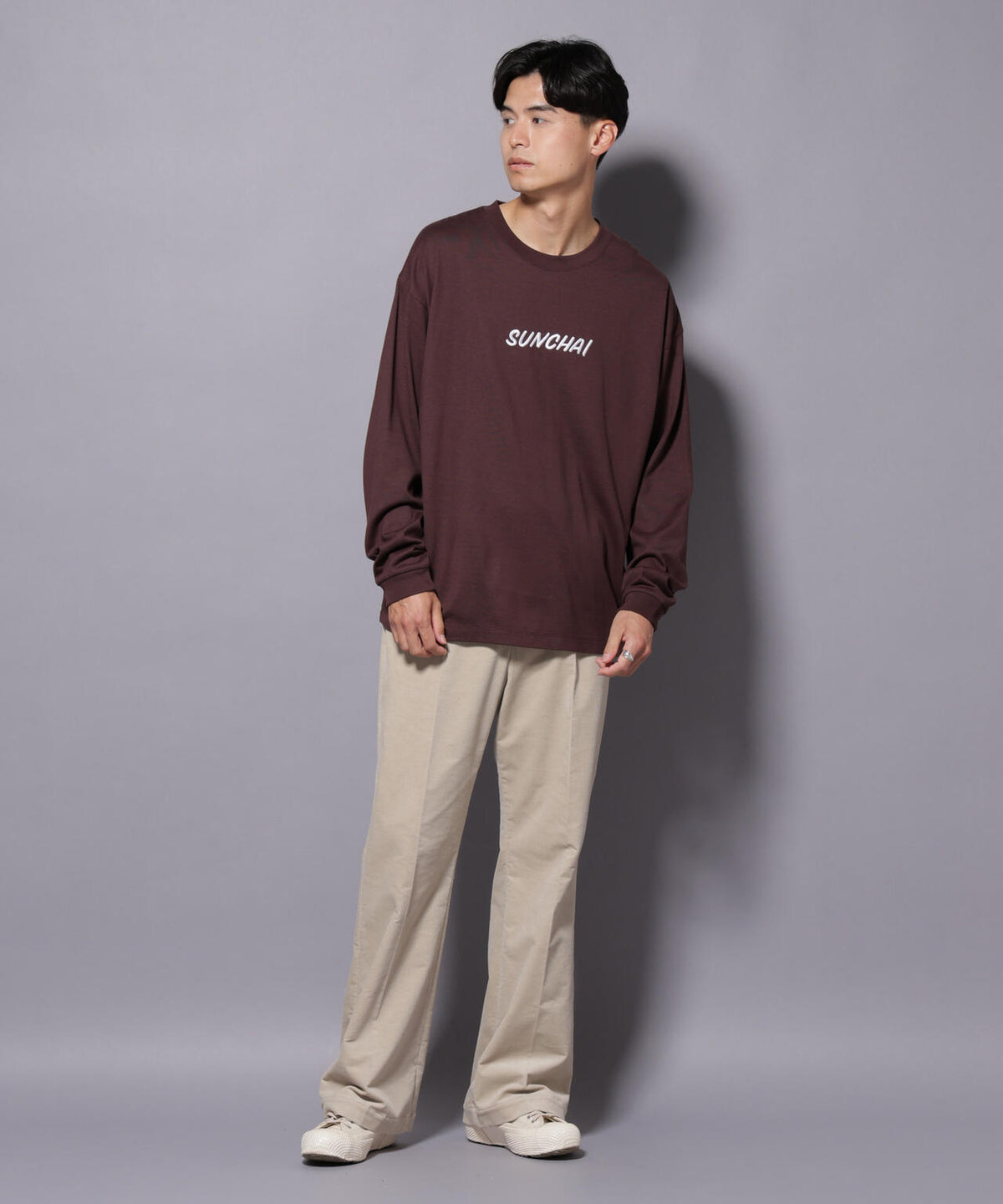 Anti Soaked(R)×SUNCHAI ロゴ刺繍 汗染み防止 Tシャツ長袖