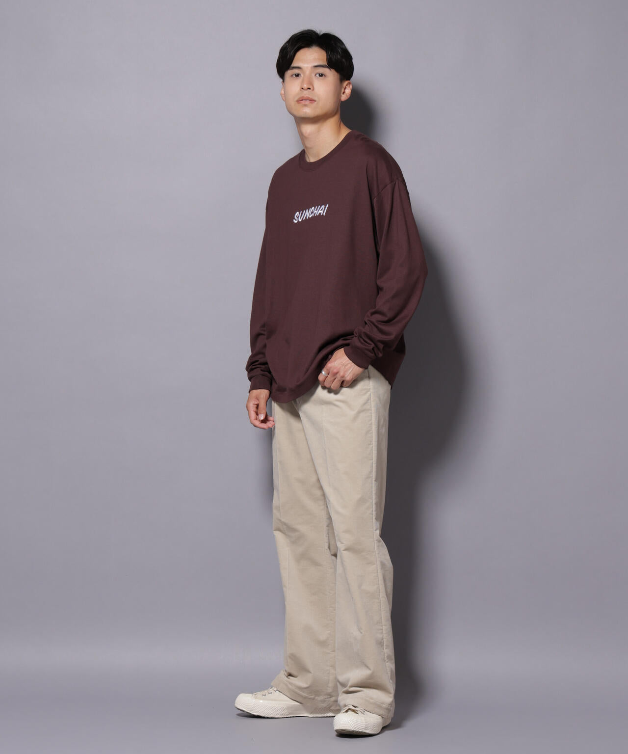 Anti Soaked(R)×SUNCHAI ロゴ刺繍 汗染み防止 Tシャツ長袖