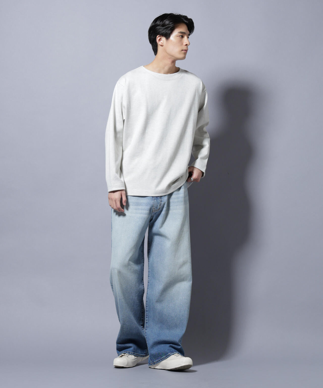 天竺ヘビーコットンボートネックTシャツ 長袖