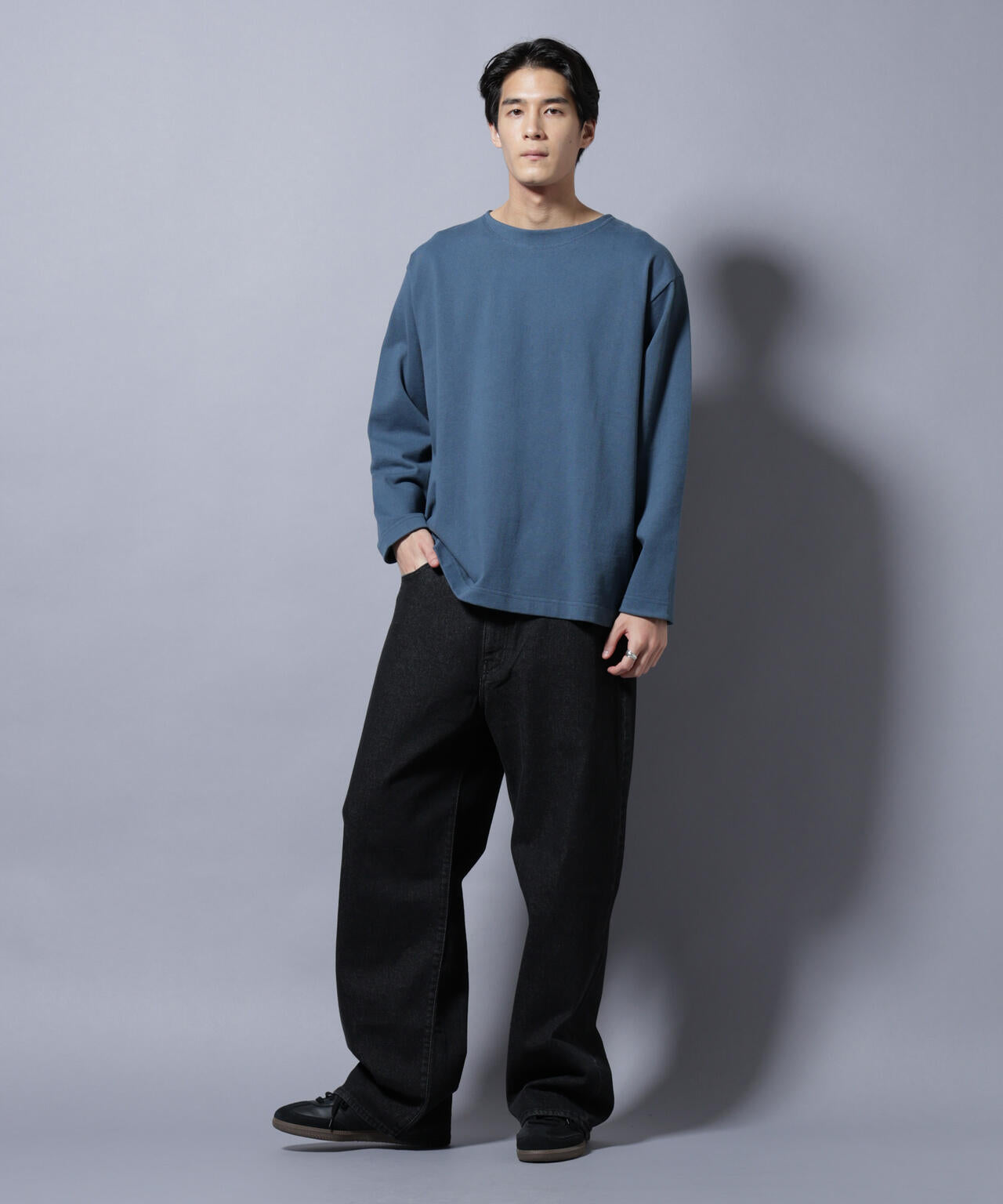 天竺ヘビーコットンボートネックTシャツ 長袖